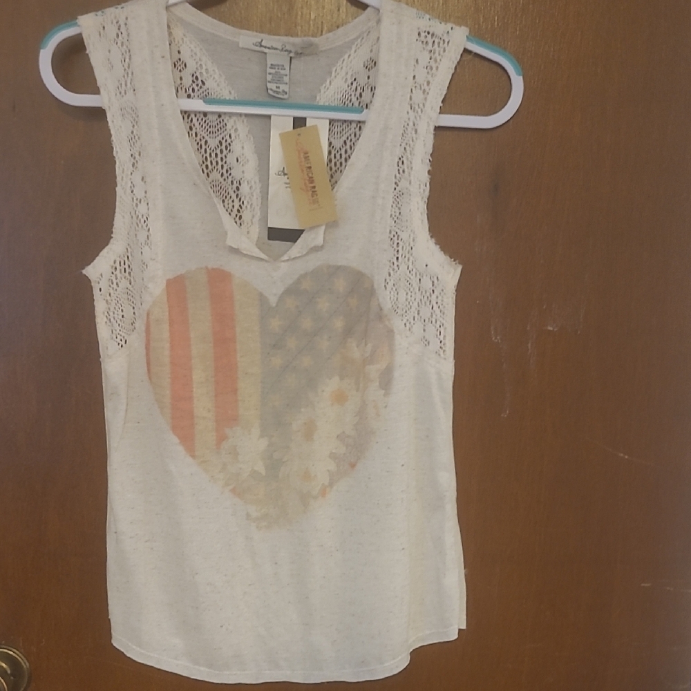 American Rag Cream Lace Tank Top with Heart Design